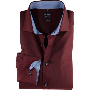 OLYMP Level 5 body fit overhemd - bordeaux rood structuur (blauw contrast) - Maat: 44 - Strijkvriendelijk - Boordmaat: 44