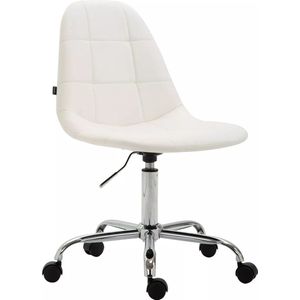 In And OutdoorMatch Luxe Werkkruk Ashtyn - Wit - Voor volwassenen - Op wieltjes - Kunstleer - Ergonomische bureaustoel - In hoogte verstelbaar