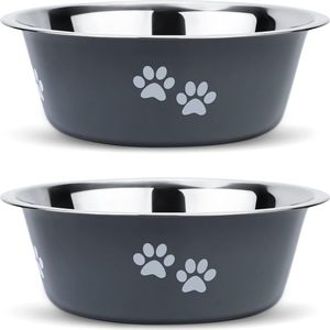 2 stuks roestvrijstalen hondenbak (860 ml), voederbak voor katten van roestvrij staal met antislip siliconen bodem voor kleine honden en katten, drinkbak kat hond, S - 17,5 cm