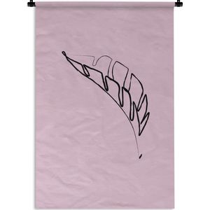 Wandkleed Botanische line-art - Dik penseel - 22 - Botanische line-art illustratie blad op een roze achtergrond Wandkleed katoen 60x90 cm - Wandtapijt met foto