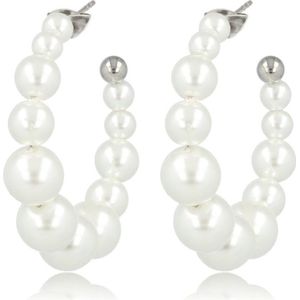 *30 mm grote witte pareloorbellen - edelstaal - Elegante open oorring in het zilver met witte parels - Met luxe cadeauverpakking