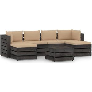 The Living Store Pallet Loungeset - Grenenhout - Beige kussen - 69 x 70 x 66 cm