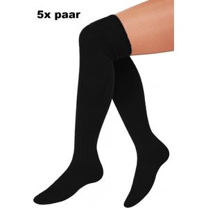 5x Paar Lange sokken zwart gebreid mt.41-47 - knie over - Tiroler heren dames kniekousen kousen voetbalsokken festival Oktoberfest voetbal