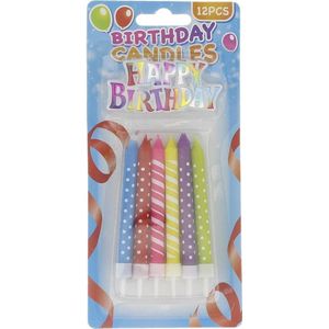 Taartkaarsjes - verjaardag kaarsjes - Happy birthday candles 12 stuks gekleurd