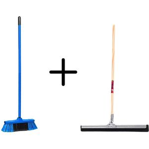 Synx Tools Binnenbezem Blauw + Vloertrekker 35cm met Steel 150cm - Kamerveger – Vloerreiniger – Moppen - Zachte bezem met steel 130cm