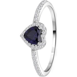 Lucardi Dames Ring hart zirkonia blauw - Ring - Cadeau - Echt Zilver - Zilverkleurig