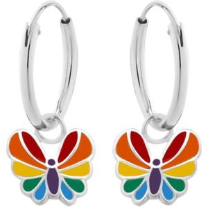Meisjes oorringen | Kinderoorbellen, zilveren oorringen met hanger van gekleurde vlinder