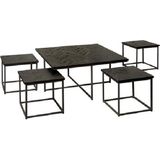 RENEW Via coffeetable set (5) - 90x90x45 40x40x38 - recl. teak black