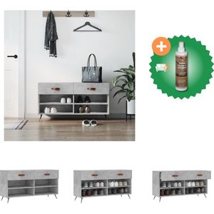 vidaXL Schoenenbank 102x35x55 cm bewerkt hout betongrijs - Schoenenkast - Inclusief Houtreiniger en verfrisser