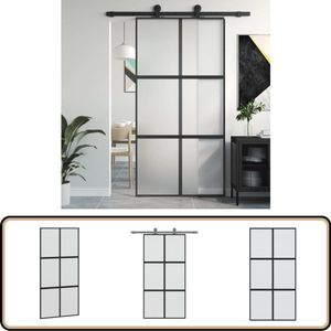 vidaXL Schuifdeur - Zwart - Gehard Glas 102,5x205cm Schuifdeur - Glazen Schuifdeur - Schuifpui - Binnendeursysteem - Wandafscheiding