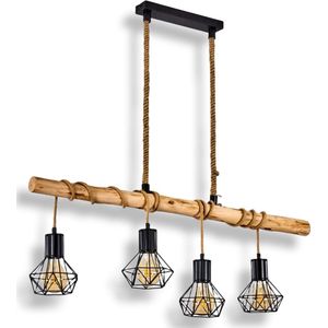 Belanian.nl -  Vintage Hanglamp - Hout Hanglamp - hanglamp zwart, 60 watt  bruin, 4 lichts industriële hanglampen  Boho-stijl  verstelbaar - E27 fitting