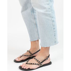 Sacha - Dames - Zwarte sandalen met goudkleurige studs - Maat 37