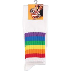 Apollo - Cheerleaders sokken - Cheerleader kousen - Wit/Rainbow - One Size - Cheerleader kostuum dames - Carnavalskleding - Cheerleader