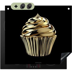 KitchenYeah® Inductie beschermer 59x51 cm - Cupcake - Eten - Goud - Zwart - Kookplaataccessoires - Afdekplaat voor kookplaat & Spatscherm achterwand - Inductiebeschermer - Inductiemat - Inductieplaat mat - Keuken decoratie