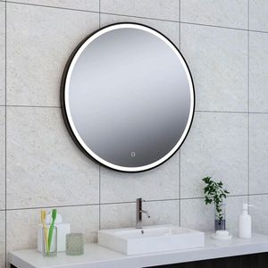 Badkamerspiegel Maro Rond 80x80cm Geintegreerde LED Verlichting Verwarming Anti Condens Touch Schakelaar Mat Zwart