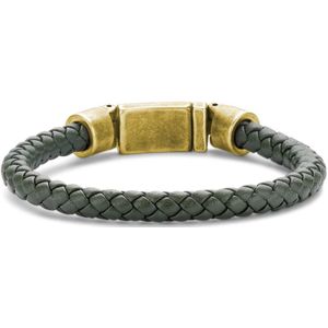 Frank 1967 7FB-0614-20 Leren Armband - Heren - Gevlochten - 6,2 mm Dikte - Stalen Goudkleurig Slot - 10,7 mm Breed - Leer - 20 cm - Donker Groen