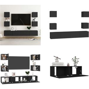 vidaXL 6-delige Tv-meubelset spaanplaat zwart - Tv-meubelset - Tv-meubelsets - Tv Meubelset - Tv Meubelsets