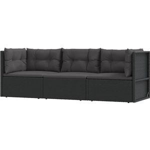 vidaXL - 3-delige - Loungeset - met - kussens - poly - rattan - zwart