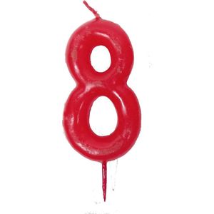 Verjaardagkaarsje cijfer 8 - rood - met prikker - 8 jaar oud - set van 6 stuks