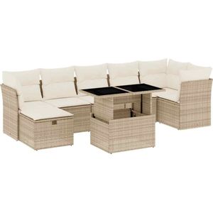 vidaXL Loungeset 8-delig - Poly Rattan - Beige