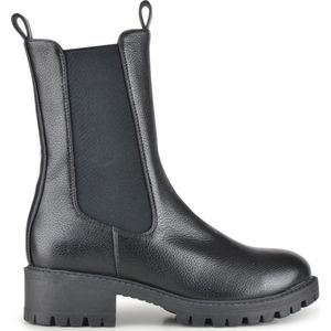 PS Poelman Dames - XERA PU Tumbled Imitatieleren Hoge Chelsea Laarzen Boots met Elastiek en Stoere Blokhak- Zwart - Maat 40