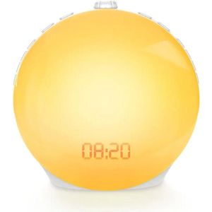 DrPhone SunriseSync – Wake Up Light – Digitale Wekker - Wekker met 10 Natuurgeluiden – 16 Helderheidniveaus - Led Display Bureaulamp – Sfeer Lamp - Wit