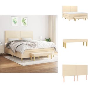 vidaXL Boxspringbed Premier - Crème - 180 x 200 cm - Met verstelbaar hoofdbord - Bed