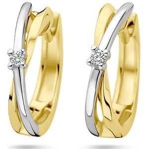 YO&NO klapoorringen - Dames - Diamant 0.03ct (2x 0.015ct) h si - Sieraden vrouw - 14k bicolor goud