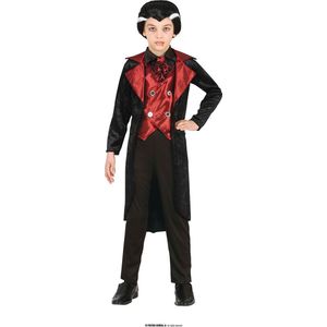 Guirca - Vampier & Dracula Kostuum - Graaf Duco Van Transsylvania Kind Kostuum - Rood, Zwart - 7 - 9 jaar - Halloween - Verkleedkleding