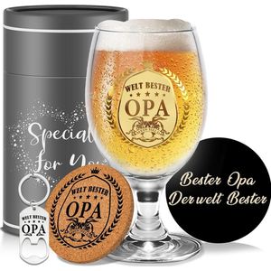 Cadeau voor opa - Luxe Bierglazenset met Gepersonaliseerd Bierglas, Onderzetter en Flesopener