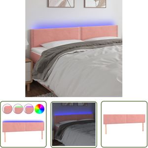 The Living Store Hoofdbord LED 180x5x78/88 cm fluweel roze - Hoofd Bord - Led Headboard - Hoofdbord Roze - Velvet Headboard - Slaap Kamer Decoratie