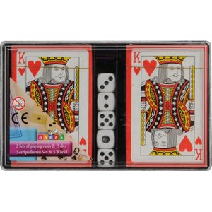 Basic Speelkaartenset met dobbelstenen - 2 kaartspellen en 5 dobbelstenen - Inclusief plastic doosje - Geschikt voor alle leeftijden