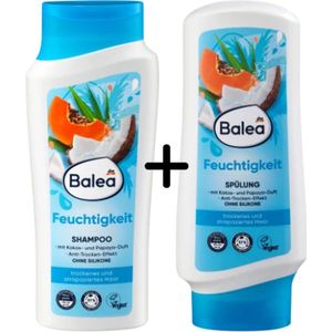 Balea Shampoo + Conditioner Vochtigheid - 2x 300 ml - Shampoo en Conditioner voor Droog Haar | Siliconenvrij - Veganistisch - Kokos en Papaya | COMBI-VERPAKKING