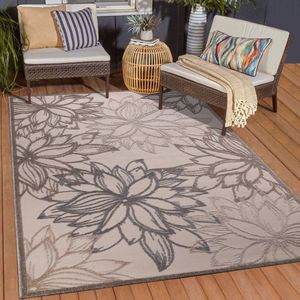 Tapijtenloods Binnen en Buiten Vloerkleed Floral Outdoor Laagpolig Tapijt Creme- 160x230 CM