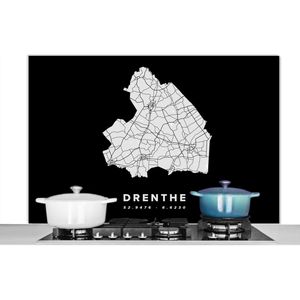 Spatscherm keuken 120x80 cm - Kookplaat achterwand Drenthe - Wegenkaart Nederland - Zwart - Muurbeschermer - Spatwand fornuis - Hoogwaardig aluminium