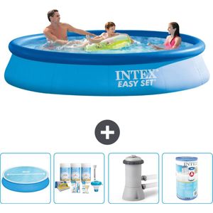 Intex Rond Opblaasbaar Easy Set Zwembad - 366 x 76 cm - Blauw - Inclusief Solarzeil - Onderhoudspakket - Zwembadfilterpomp - Filter