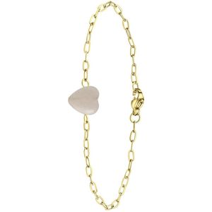 Lucardi Dames Goldplated armband met hart rozenkwarts - Staal - Armband - Cadeau - 20 cm - Goudkleurig
