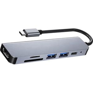 Type-C Adapter- Multiport- PD 100W - 6 in 1 Hub - (micro)SD kaartlezer - HDMI 4K - USB 3