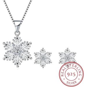 Borasi Snow Set | Oorbel en Ketting | 925 Zilver | Elegant | Zilver | Zirkonia | Vrouwen Cadeau | Geschenkset | Dames Sieraden |