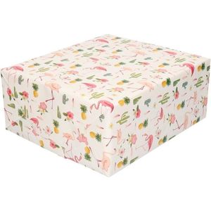 Set van 4x stuks inpakpapier/cadeaupapier tropische print roze flamingo 200 x 70 cm - kadopapier/cadeaupapier/papier
