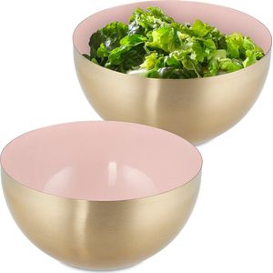 Relaxdays 2x saladeschaal - 20 cm - saladekom - serveerschaal - rond - mengkom - rvs