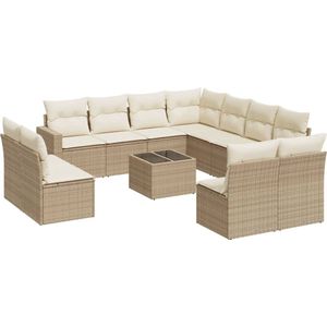 vidaXL Loungeset - Poly Rattan - Beige - 12-delig Loungeset - Tuinlounge - Buitentijnen - Lounge Set - Tuinmeubels