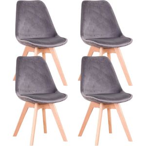 Bolt Edge Velvet Eetkamerstoelen - Grijs - Set van 4 - Kuipstoelen - Keuken- en Woonkamerstoelen - Zithoogte 43cm