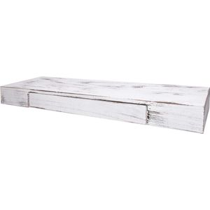 Wandplank MCW-H37, zwevende plank wandplank hangplank, lade massief hout 8x80x25cm ~ wit, shabby