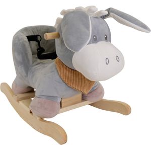 Doukidou Hobbelpaard Hobbeldier Pluche Ezel vanaf 10 maanden - Voor Jongens en Meisjes - Houten Onderstel