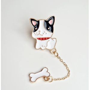 Broche hondje met bot - Frenchie - French Bulldog - Sierspeld - Verguld - Sjaalpin