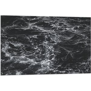 WallClassics - Vlag - Golvende Zee Zwart/Wit - 90x60 cm Foto op Polyester Vlag