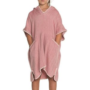 Lalay Strandponcho ZigZag Dusty Rose - maat 10-11 jaar - jongens/meisjes/unisex pasvorm - poncho handdoek voor kinderen met capuchon - zwemponcho - badcape