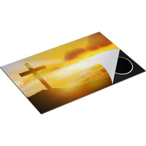 Chefcare Inductie Beschermer Kruis van Jezus Christus bij Zonsondergang - 80x50 cm - Afdekplaat Inductie - Kookplaat Beschermer - Inductie Mat