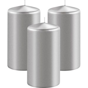 Enlightening Candles Cilinderkaars/stompkaars - 3x - zilver - D6 x H10 cm - 36 branduren - Dikke kaarsen - Voor kandelaar of plateau